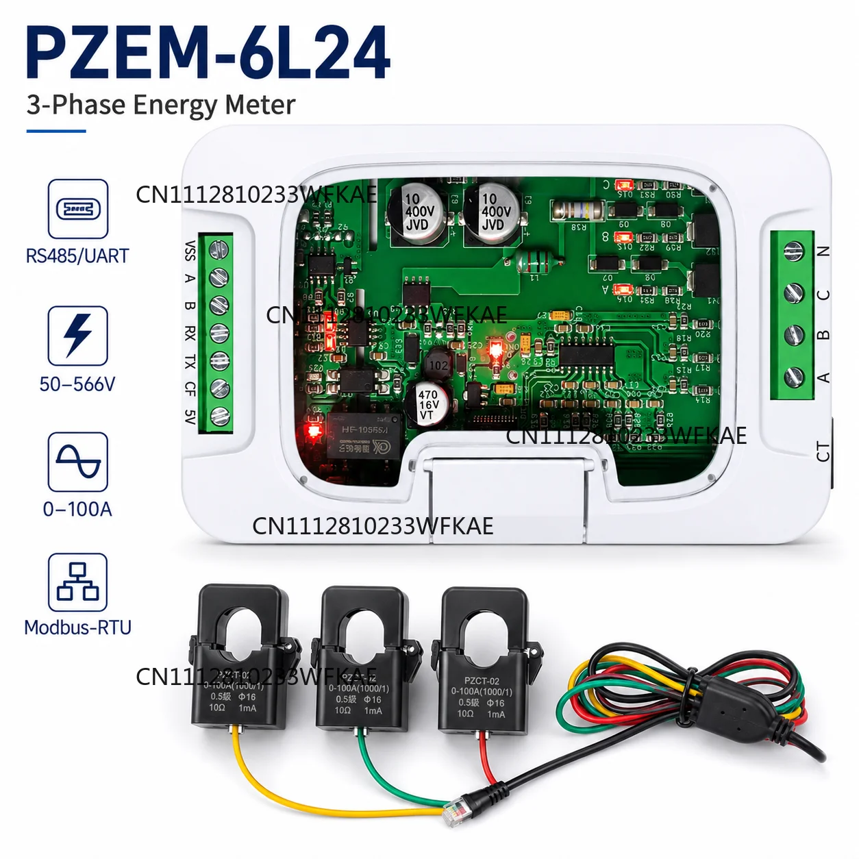 PZEM-6L24 For RS485RTU 380V100A Active/Reactive Energy And Voltage Monitoring Module For Electrical Equipment Tool Accessory