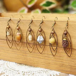 Vintage Plant Drop Earrings Creative Natural Plant Boho Earring Unique Natural Acorn Earrings Jewelry Wholesale Custom Packaging