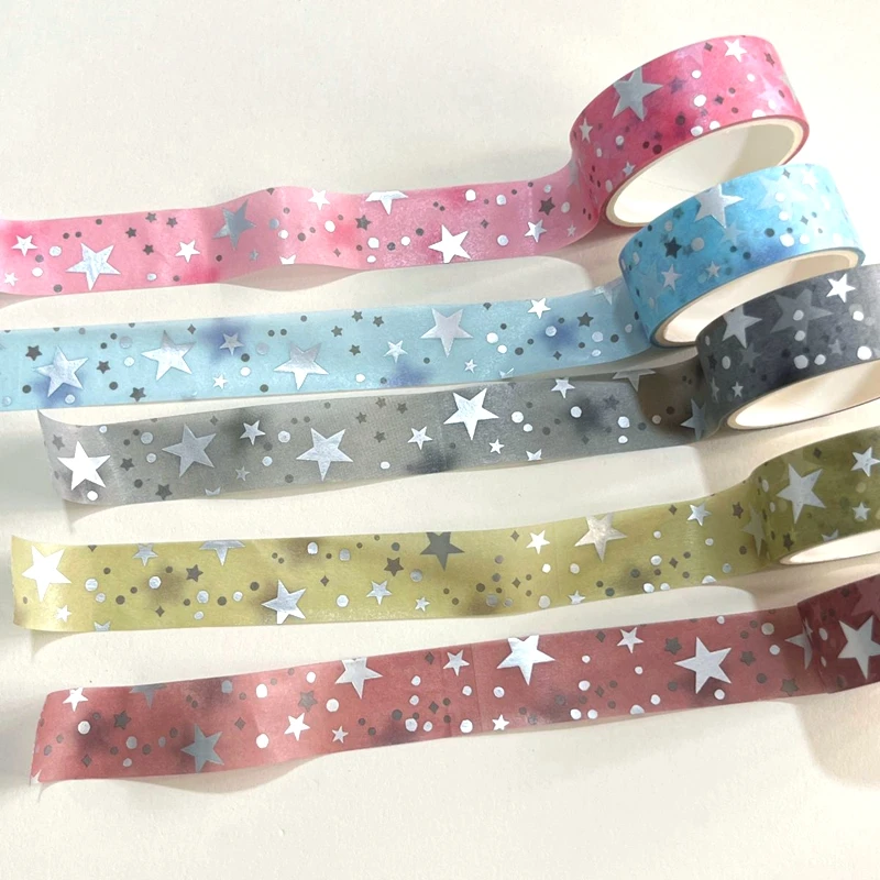 Korean Ins Cute Hot Silver Stamping Star Decorative Tape Hand Account Journal Washi Tape Collage Planner DIY School Stationary