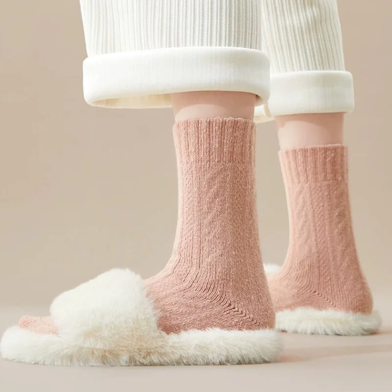 1/3/5 Pairs Women's Winter Thermal Crew Socks Thick Warm Fleece Lined Soft Cozy Color Block Knit Sock High Quality Comfortable