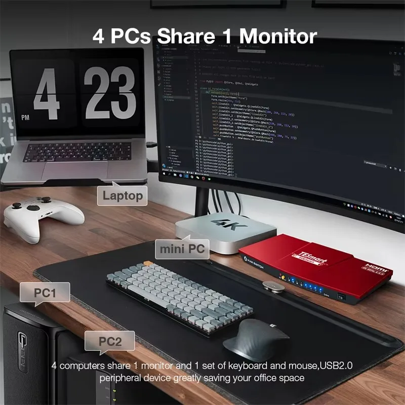 Switch KVM HDMI a 4 porte con USB 2.0 4K 60HZ 4 ingressi 1 uscita Supporto HDCP EDID Multiviewer Interruttori KVM video 4x1
