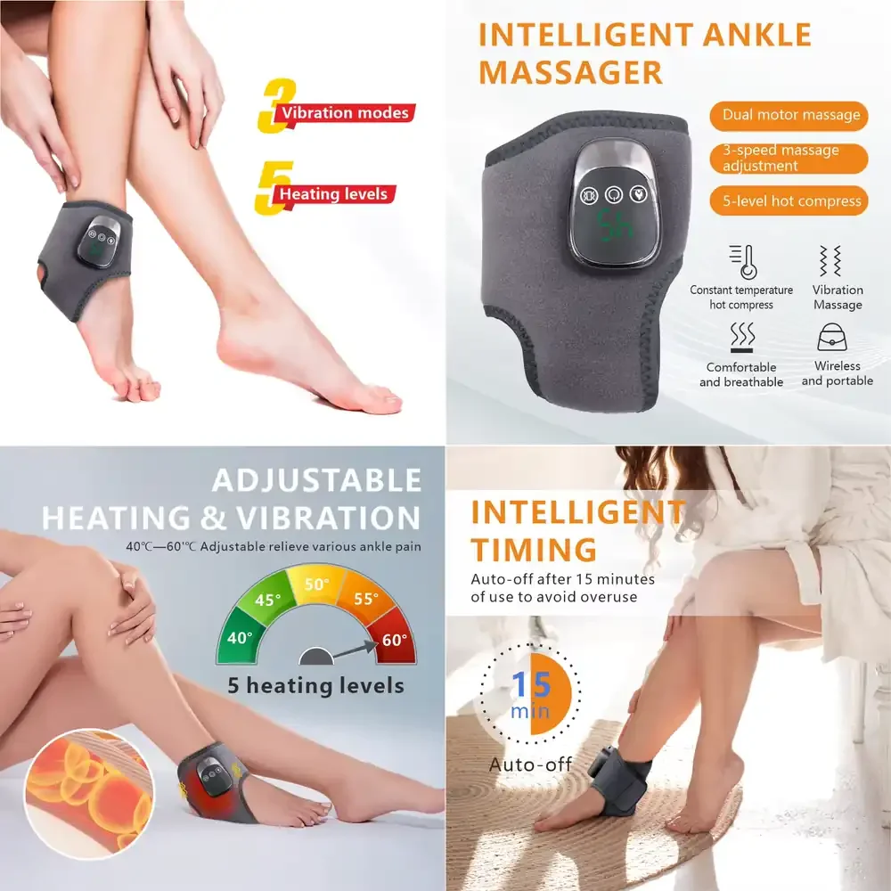 

USB Foot Dual Motor Warmer Ankle Massager with Heated Guard Legs Joint Heat Compress Massage for Joint Sprain and Ankle Pain