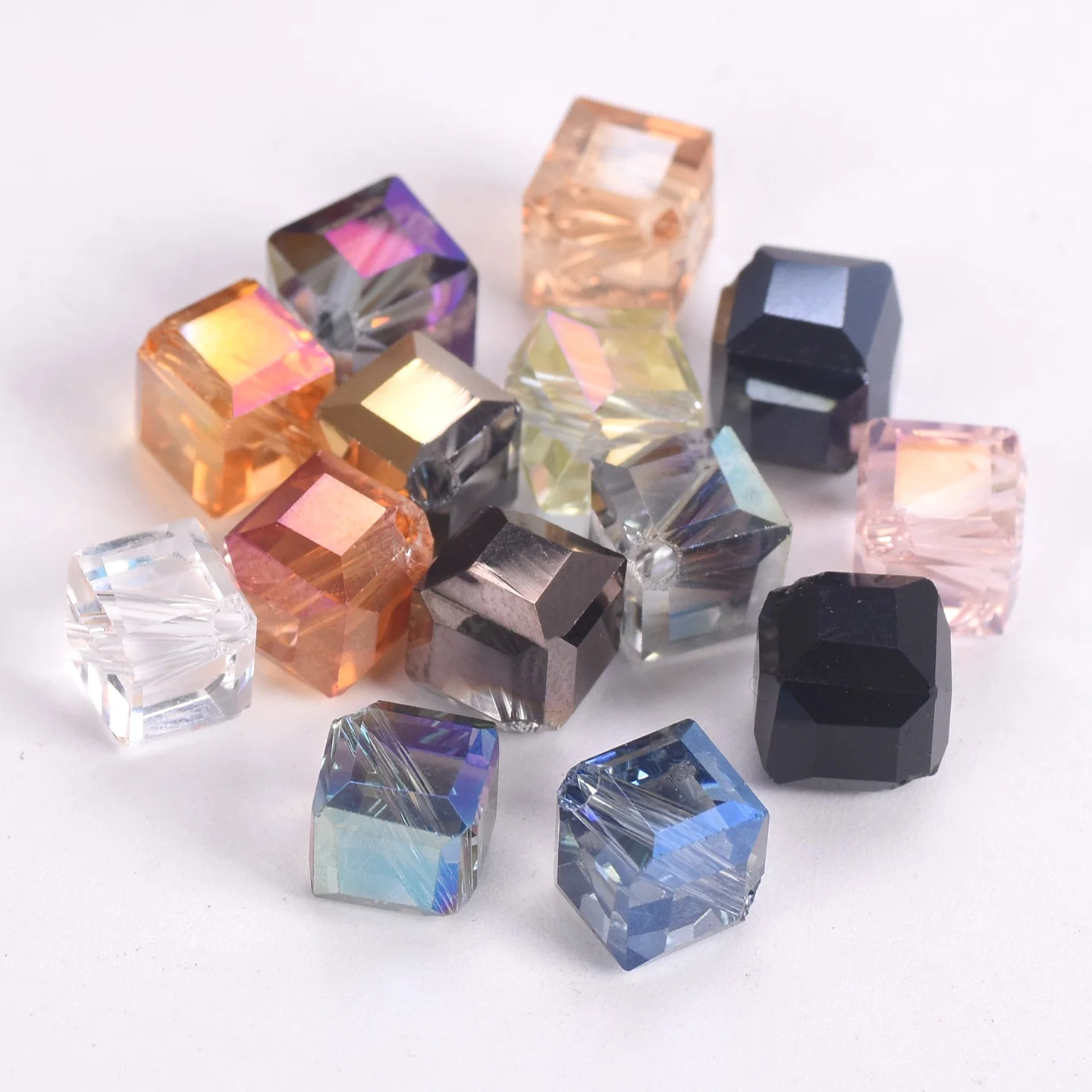 20pcs 8mm Diagonal Hole Cube Faceted Colorful Crystal Glass Loose Beads For Jewelry Making DIY Crafts Findings