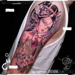 Adesivi tatuaggio Geisha giapponese tatuaggio duraturo volpe Ninja ragazza arte tatuaggi temporanei tatuaggio braccio impermeabile cartone animato tatuaggio finto