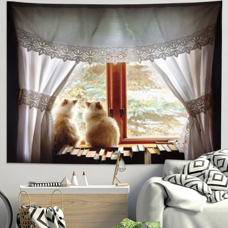 VIKAMA Cat Window & Mandala Tapestry Wall Hanging, 6 Assorted Designs, Wall Art Decor for Bedroom Living Room