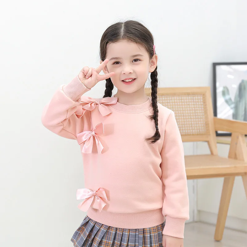

2024 new, small girls and girls spring and autumn winter bow cute pullover fleece sweater jacket 90-100-110-12-130-140