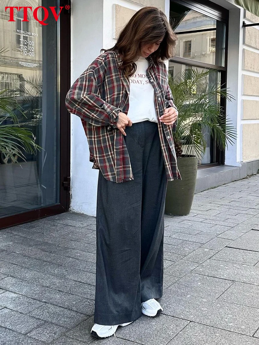 

TTQV Fashion Loose Plaid Women's Shirt 2025 Vintage Lapel Long Sleeve Blouses Elegant Classic Blusas Top Female Clothing