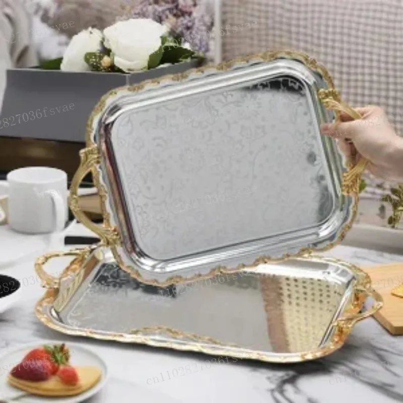 

Luxury Gold Silver Serving Tray Middle Eastern Style Decorative Fruit Jewelry Dessert Nut Snack Plate For Home Room Display