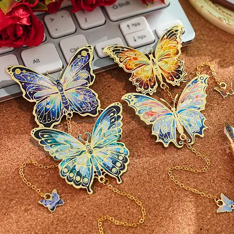 Vintage Monet Van Gogh Oil Painting Gold-Stamped Butterfly Metal Bookmark High Aesthetic Value Ins-Style Souvenir Graduation Gift Student Bookmark Butterfly Pendant Hanging Ornament Bookmark Gift