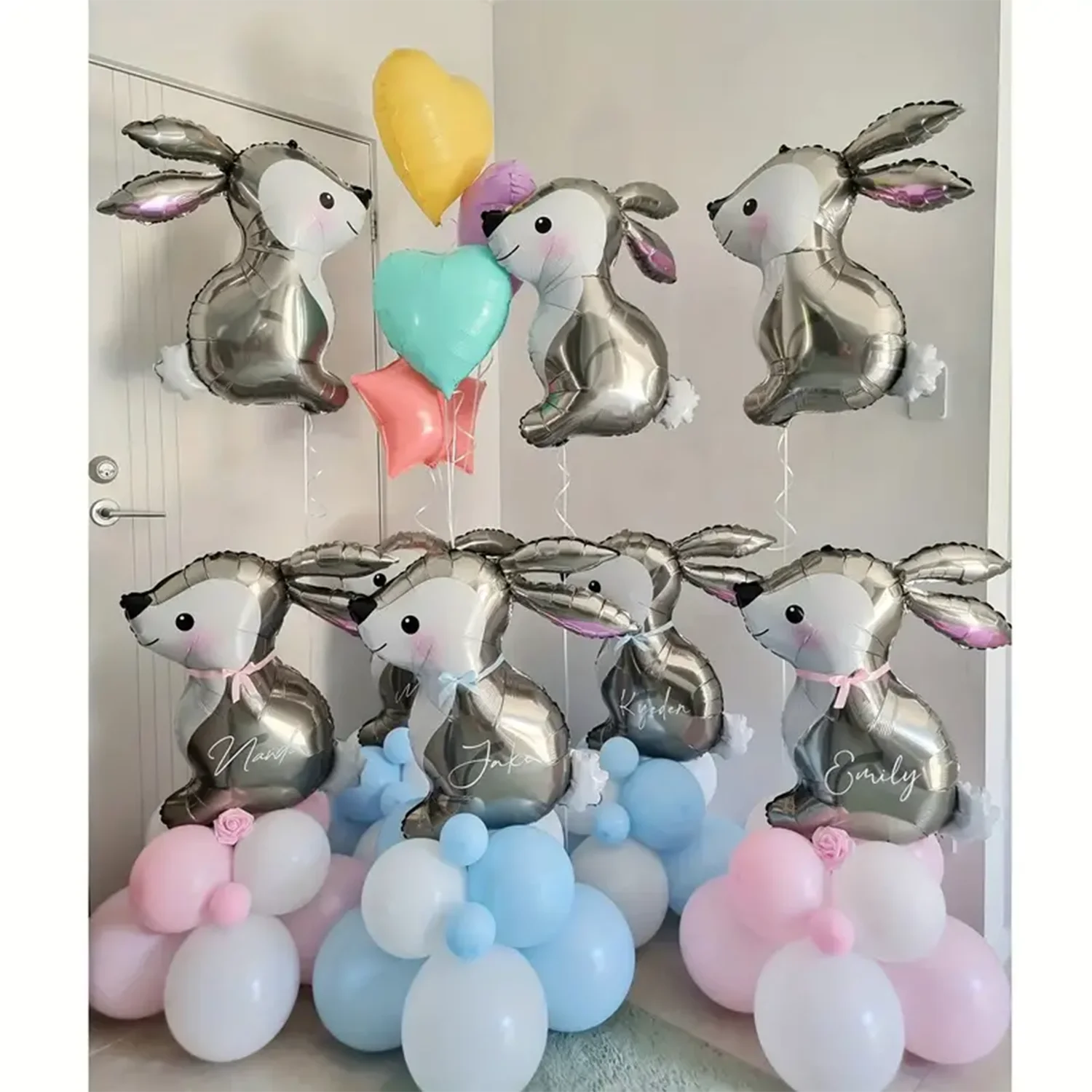 4 pieces, cute rabbit foil balloons, jungle wildlife park themed party decorations