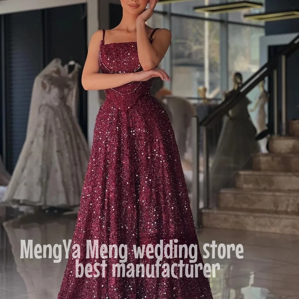

ZHUISHU Customized Red Sequins Beaded Spaghetti Strap robes de soirée A-line Backless Evening Dresses Floor-Length Wedding Dress
