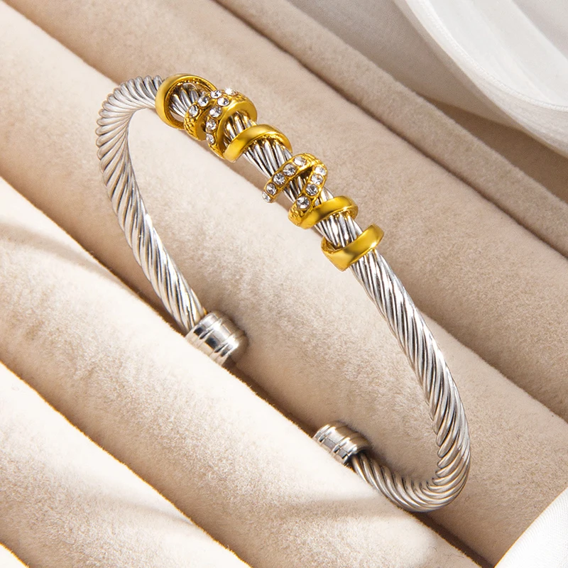 Cz stone pave wire rope bangles for women stainless steel bangles stainless steel dainty minimalist jewelry new in 2025