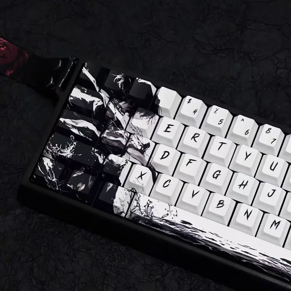 GEFENSI 133 Key Personality Samurai Keycap PBT Cherry Keycap Black And White Color Scheme For 60/84/98/108 Mechanical Keyboard