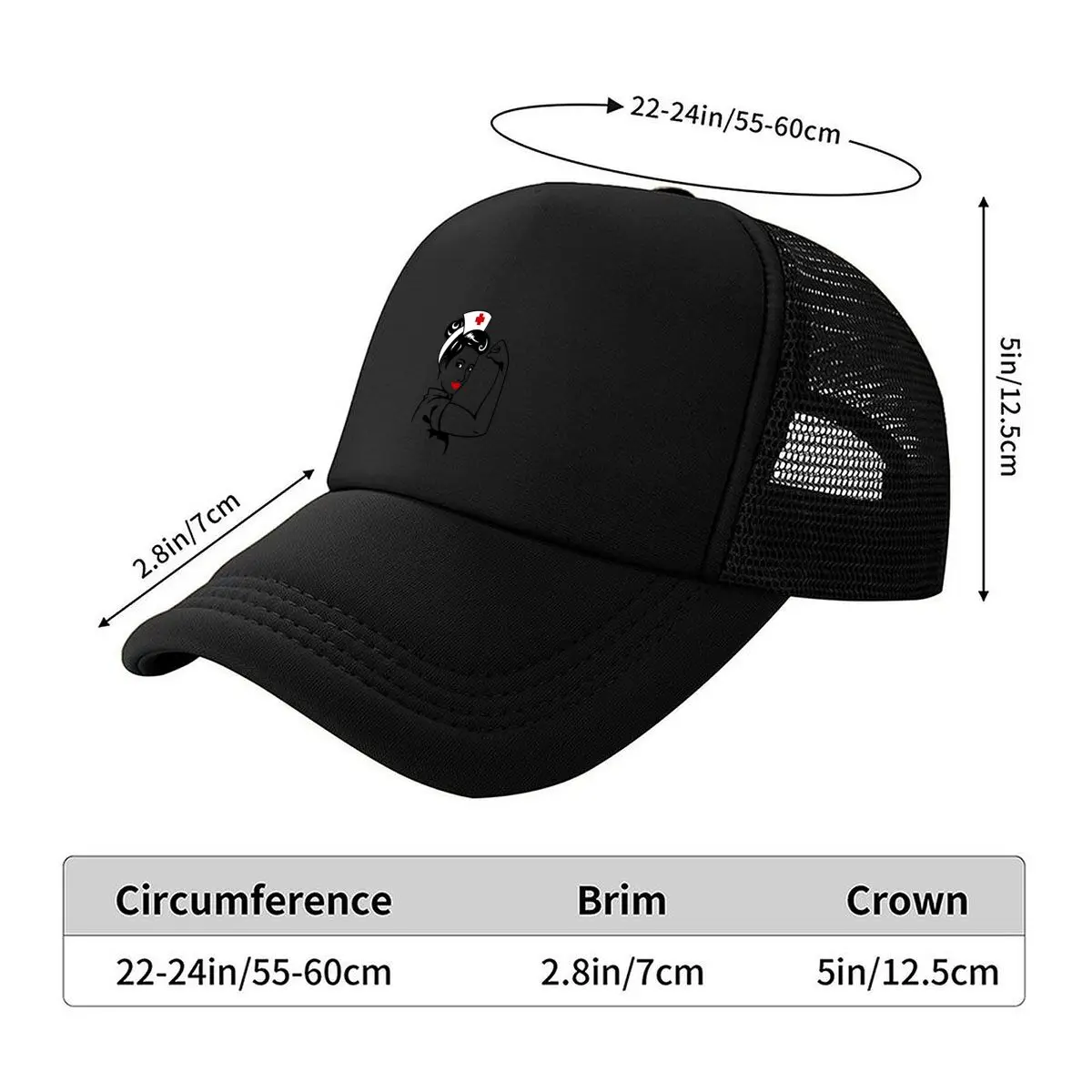Strong Nurse Red Cross Flexed Arm Retro Woman Medical Design Mesh Baseball Cap Hip Hop Dad Hat For Womens Unisex Female