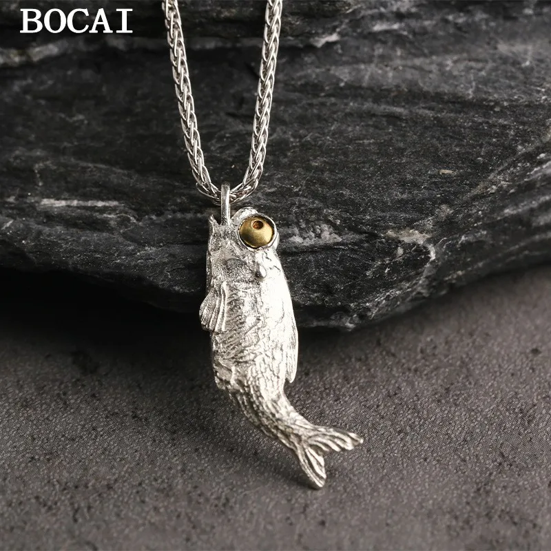 

BOCAI S925 silver Vintage Personality Tibetan Style Salted Fish Pendant