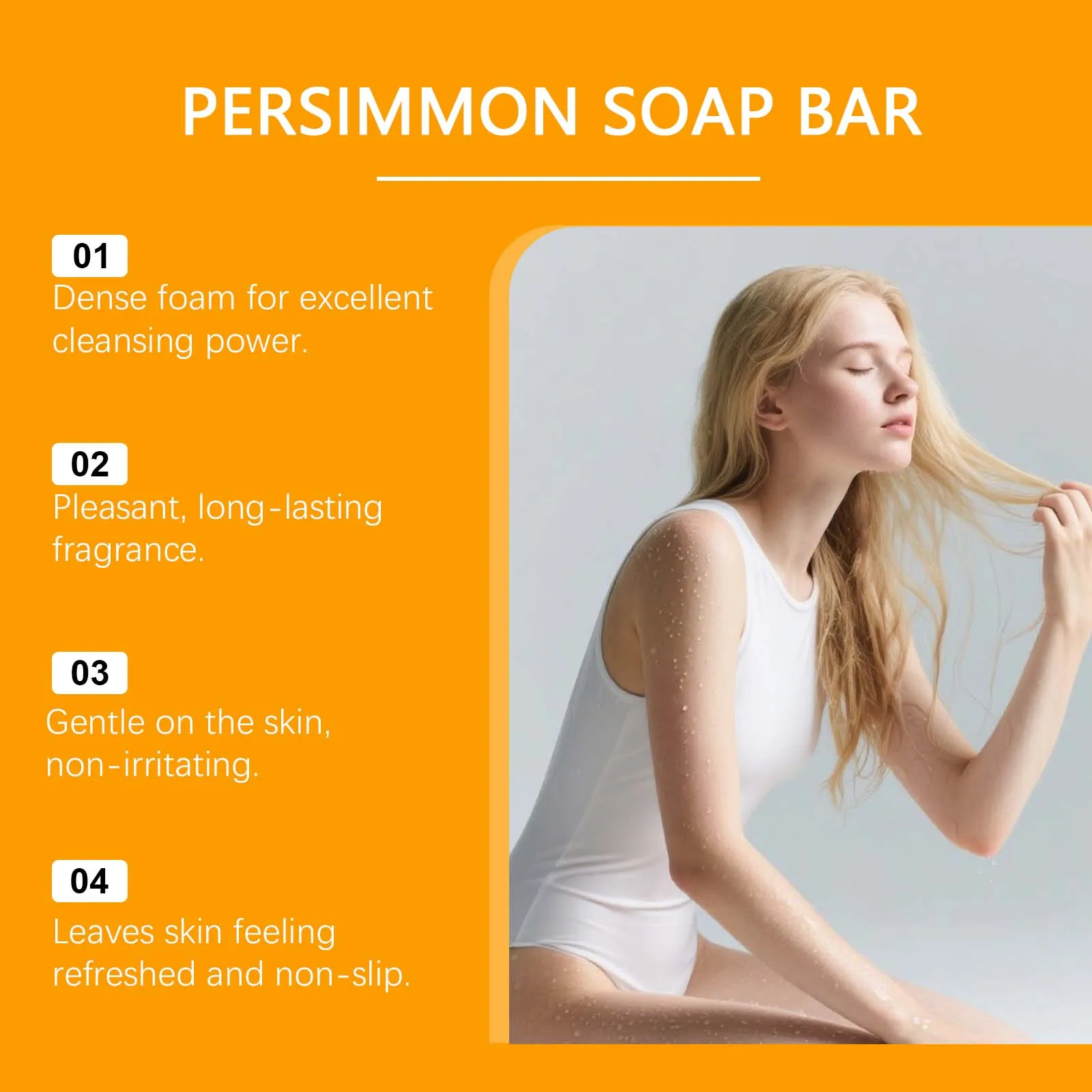 Refreshing Persimmon Cleansing Soap Bar Gentle Cleansing Moisturizing Deodorizing Purifying Natural Body Odor Wash Bar Smooth