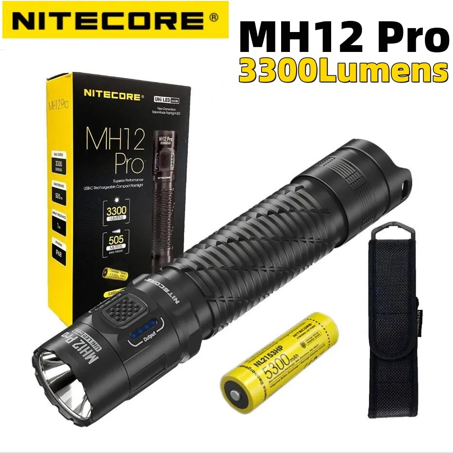 NITECORE MH12 Pro USB-C Rechargeable Compact Flashlight 3300 Lumens Tactical UHi 40 LED Beam Torch Lantern with 5300mAh Battery