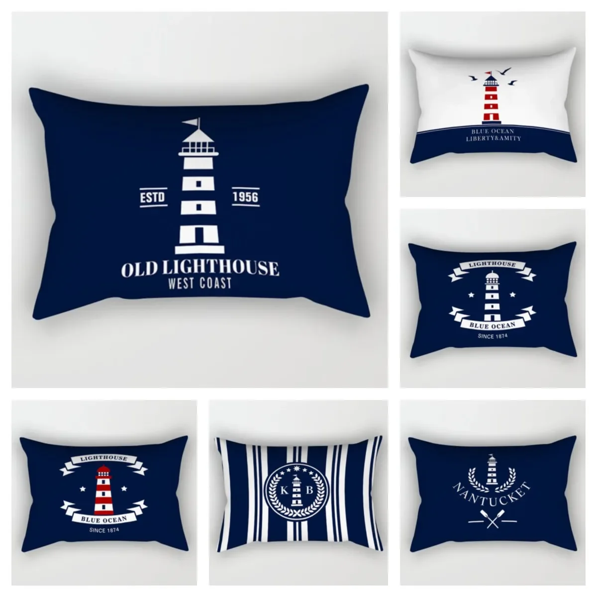 Blue Nautical Decoration Lighthouse Sailing Lumbar Pillow Cover 30*50 Home Decoration Sofa Cushion Cover 40*60 Customizable