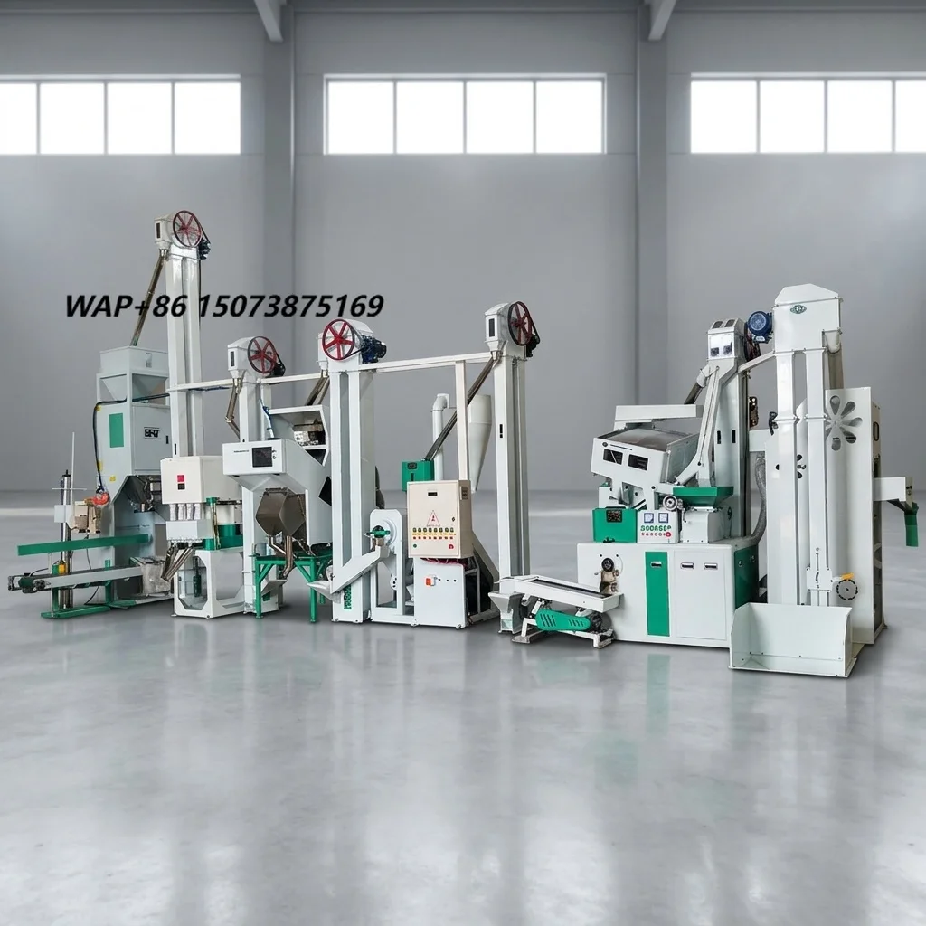 Automatic Combined Rice Mill 1TPH 15-20TPD Paddy Milling Line Destoner Whitener Optional Color Sorter 380V CE