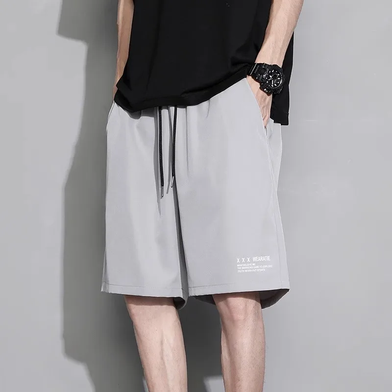 

Summer Ice Silk orts Thin Qui Dry Sports Casual Trendy Pants Loose Straight Cut Mid-Calf Beach Five-Point Men's orts