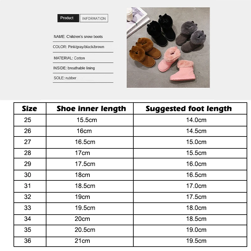 Children Snow Boots Girls Plush Princess Short Boots Girl Cute Rabbit Ears Warm Cotton Shoes Winter Boys Plush Shoes