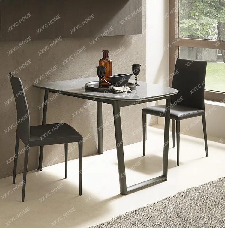 Design restaurant rock slab folding retractable dining table small apartment push-pull against the wall deformable adjustable