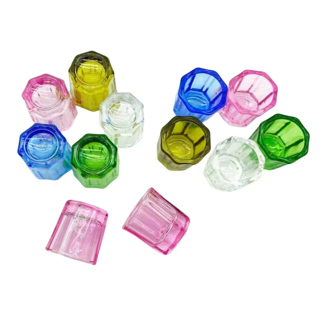 Dental Oral Material Colored Octagonal Cups Adhesive Powder Mixing Cups Self-Curing Prism Thickened Glass Cups for Dental Use