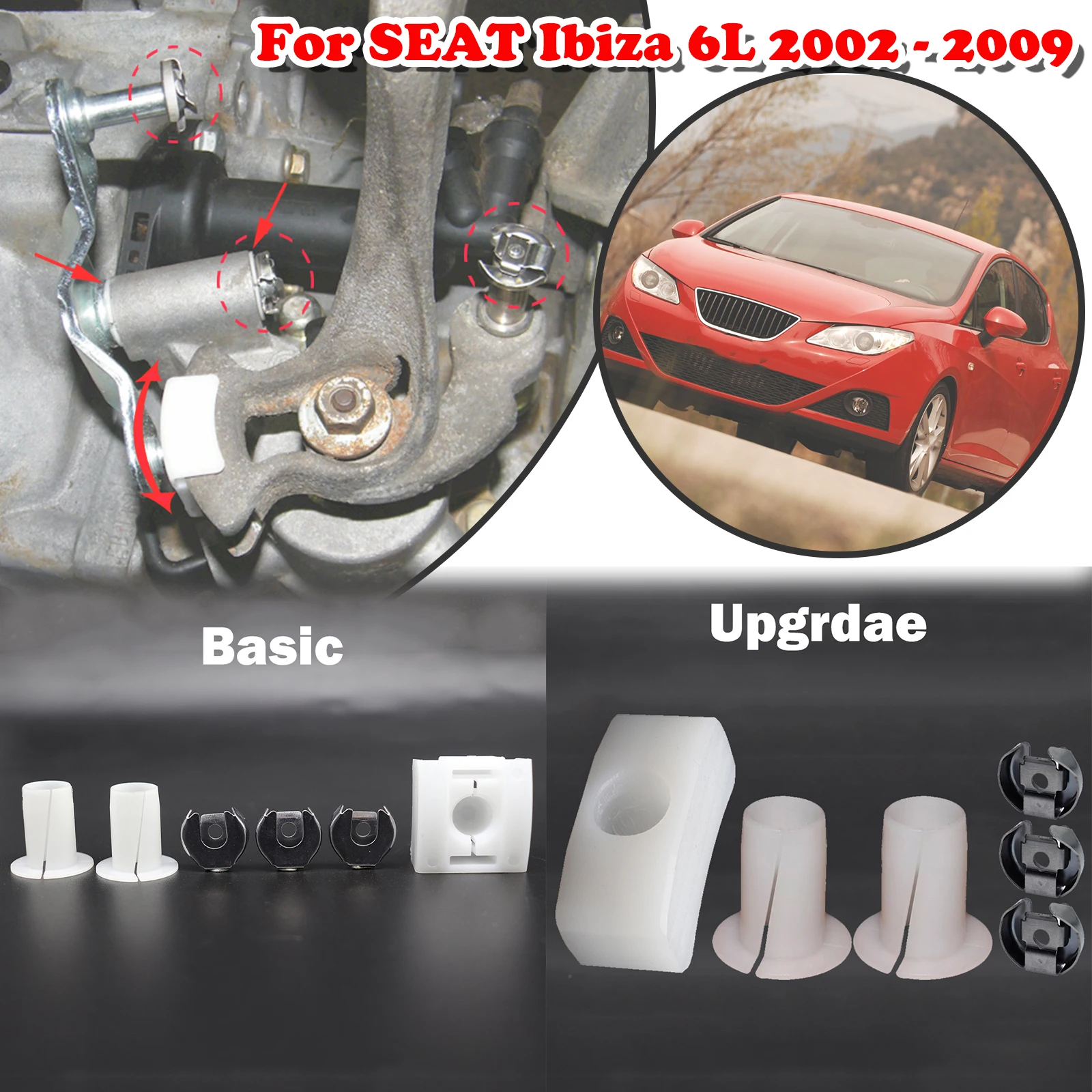 Gear Selector Wiring Washer Shift Relay Lever Slide Shoe Bushing Bearing Kit N90815903 For SEAT Ibiza 6L 2002 2003 2004 - 2009