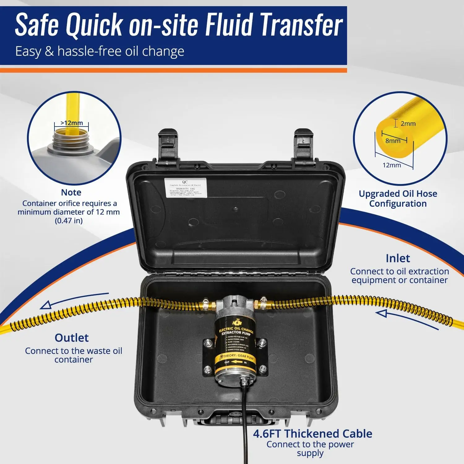 Electric Oil Extractor Pump 12/24V 100W, High Flow Oil Change Pump with Anti-Kink Hose, Transmission Fluid Transfer Pump