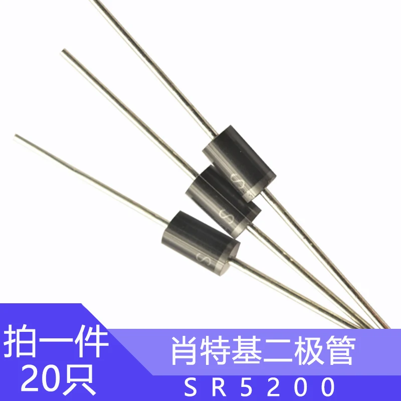 20pcs Sr5200 Schottky Diodes 5a/200v Diode Do-15 Discrete Components 5a 200v Mbr5200