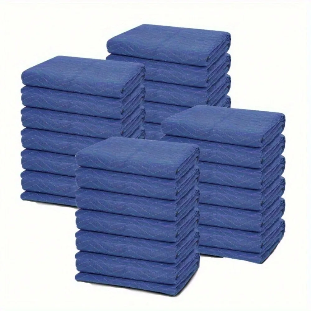 

24 Pack Blue Zigzag 80x 72 Inch Mobile Blanket, Heavy Duty Shipping Furniture Equipment Protector