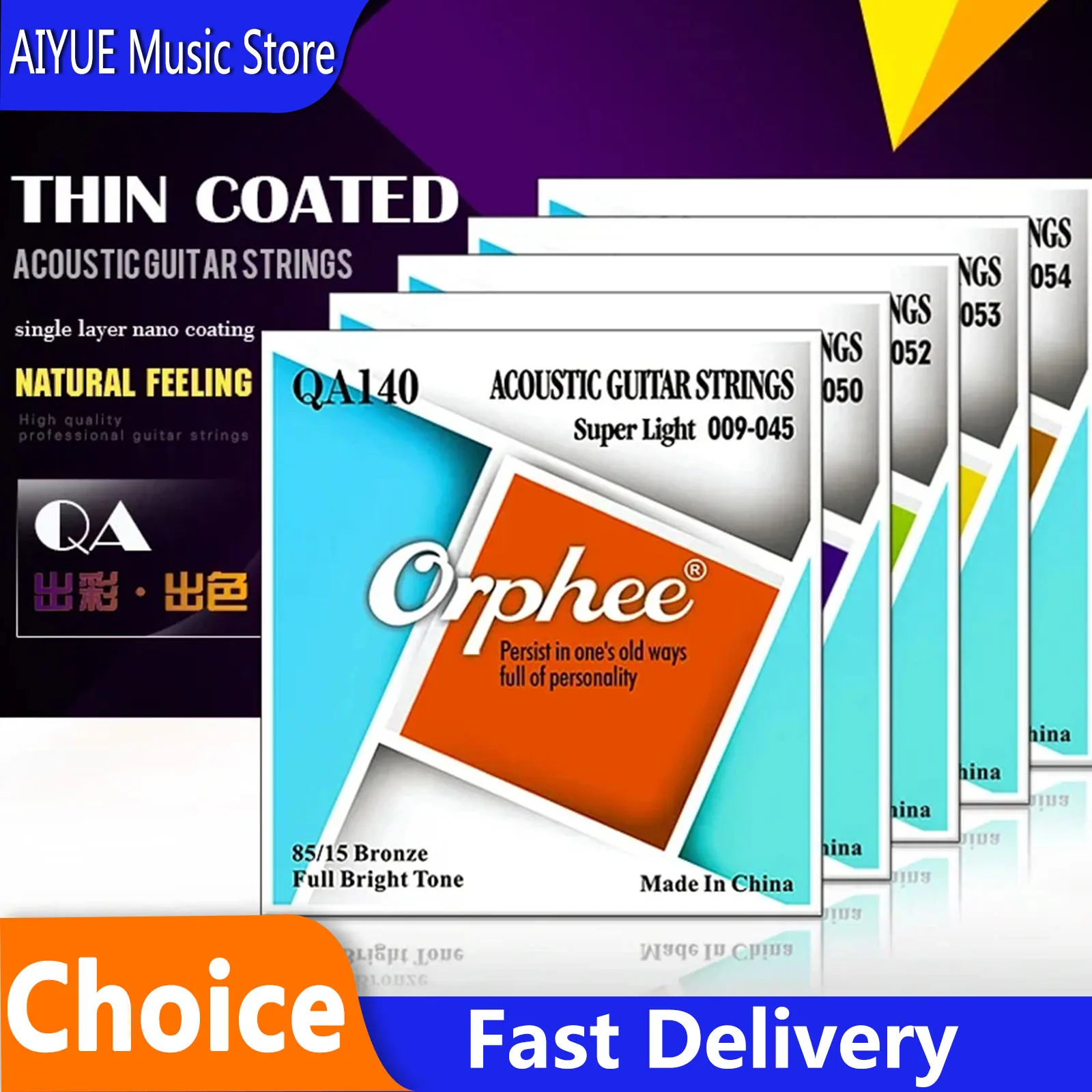 Orphee Acoustic Guitar Strings High Carbon Steel Hexagonal Core Nano Coating Brass Wound Profession Acoustic Guitar Accessories