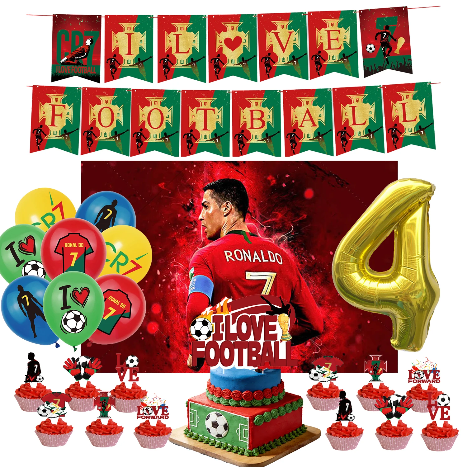 Voetbalspeler Themafeest Decoratie Voetbal Cr&7 Superstar Feestartikelen Bordje Beker Ballon Banner Papieren Achtergrond Feestcadeau