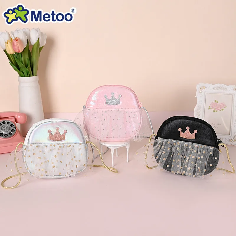 

Metoo Glitter Crown Pattern Crossbody Bag Girly Lace Single Shoulder Mini Bag Plush Princess Wallet