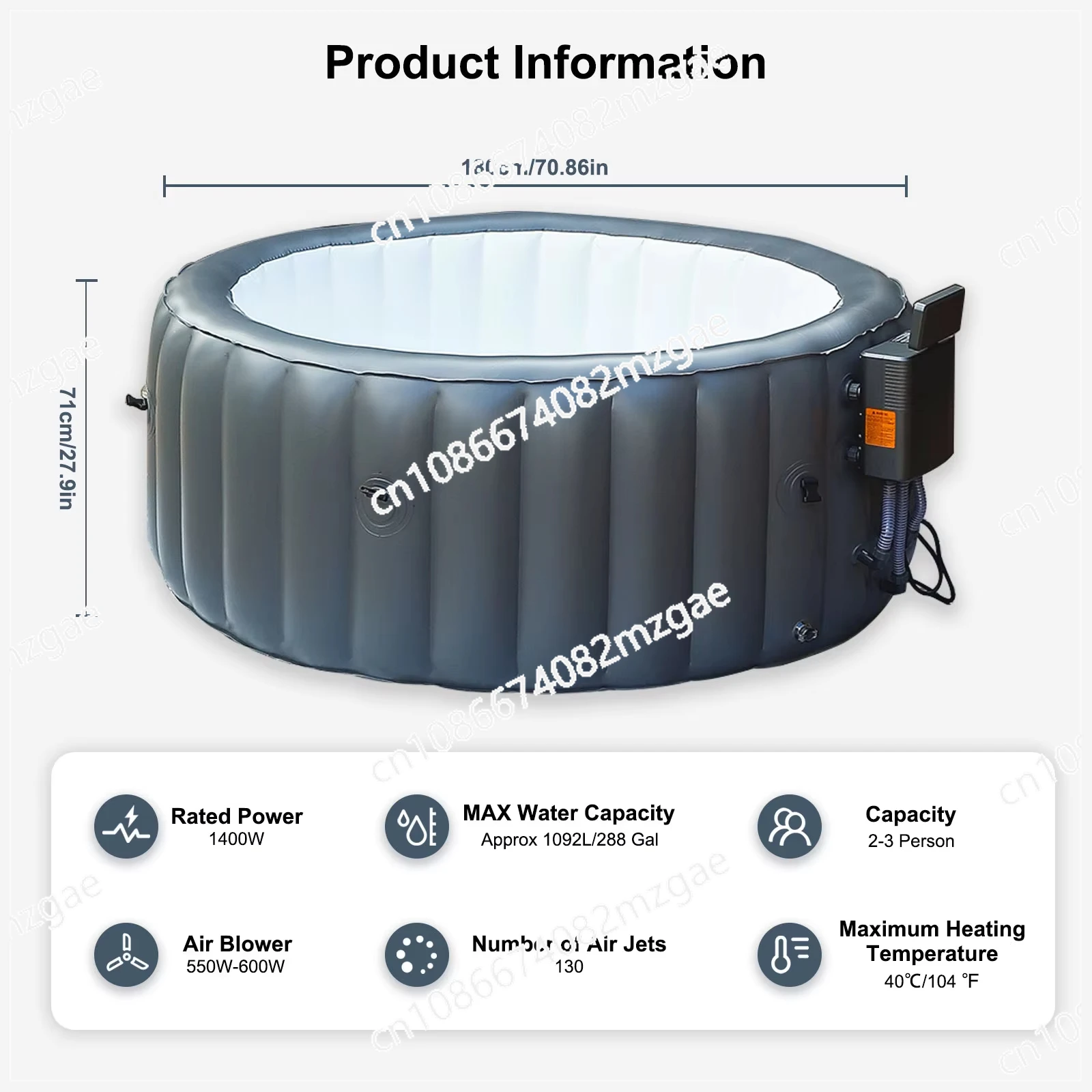 Baño caliente redondo inflable de la SPA del baño de Jacuzzi 4~ 6 piscina calentada popular de la terapia de remojo