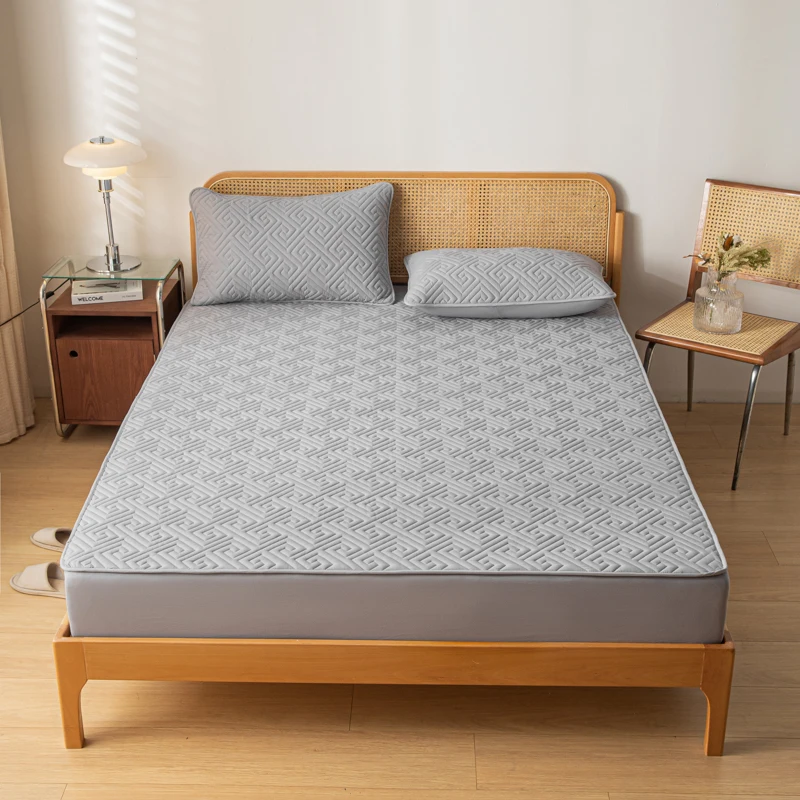 

Waterproof Mattress Protector Thickened Cotton Queen Double Elastic Fitted Sheet Anti-slip Bedspread Solid Color(No Pillowcase)