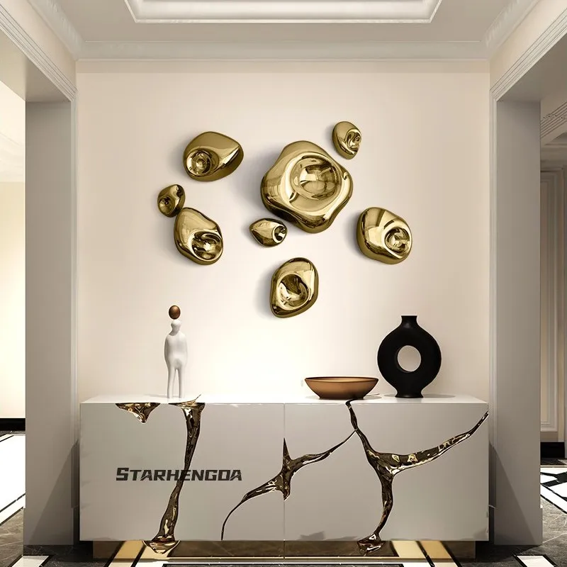 Metal stainless steel mural | shaped pebble pendant | porch background wall living Room Hotel