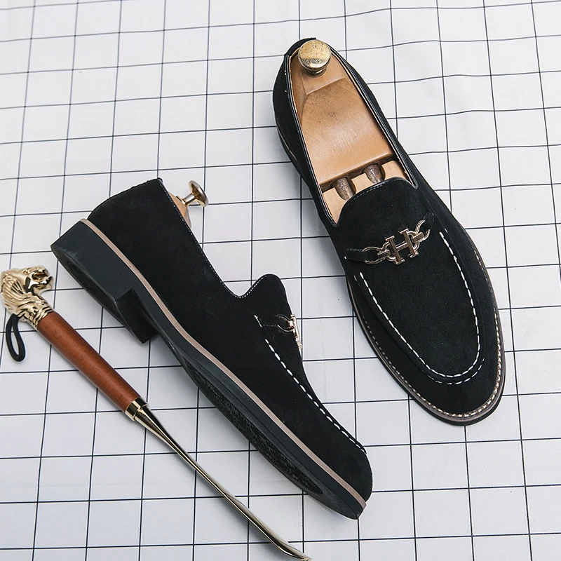 Classic New Style Men\'s Suede Shoes Fashion Men\'s Casual Shoes Soft Soled Men\'s Loafers Business Leather Shoes Big Size:37-47