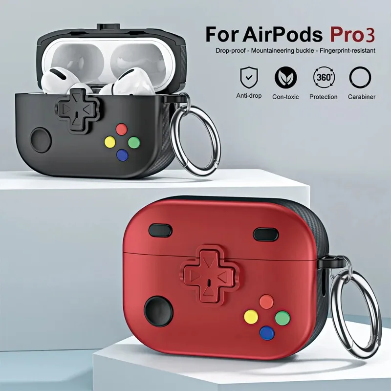 

For AirPods Pro 3 2025 4 3 2 1 Pro 2 Creative Retro Game Controller Earphone Cases Soft Protective Sleeve Cover With Keychain
