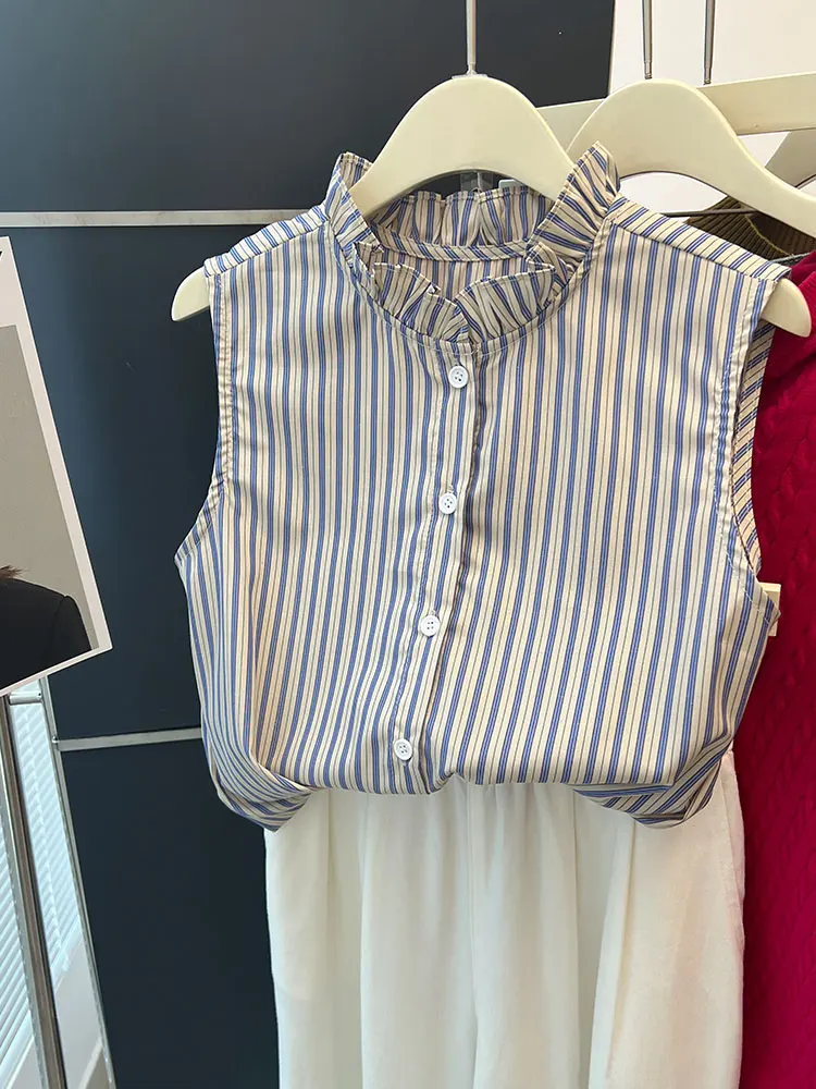 

Ele Floral Lace Collar Stripe Casual Svel Top Women's Base irt Age Reduction Trendy Inner Wear Commute Silk Blouse