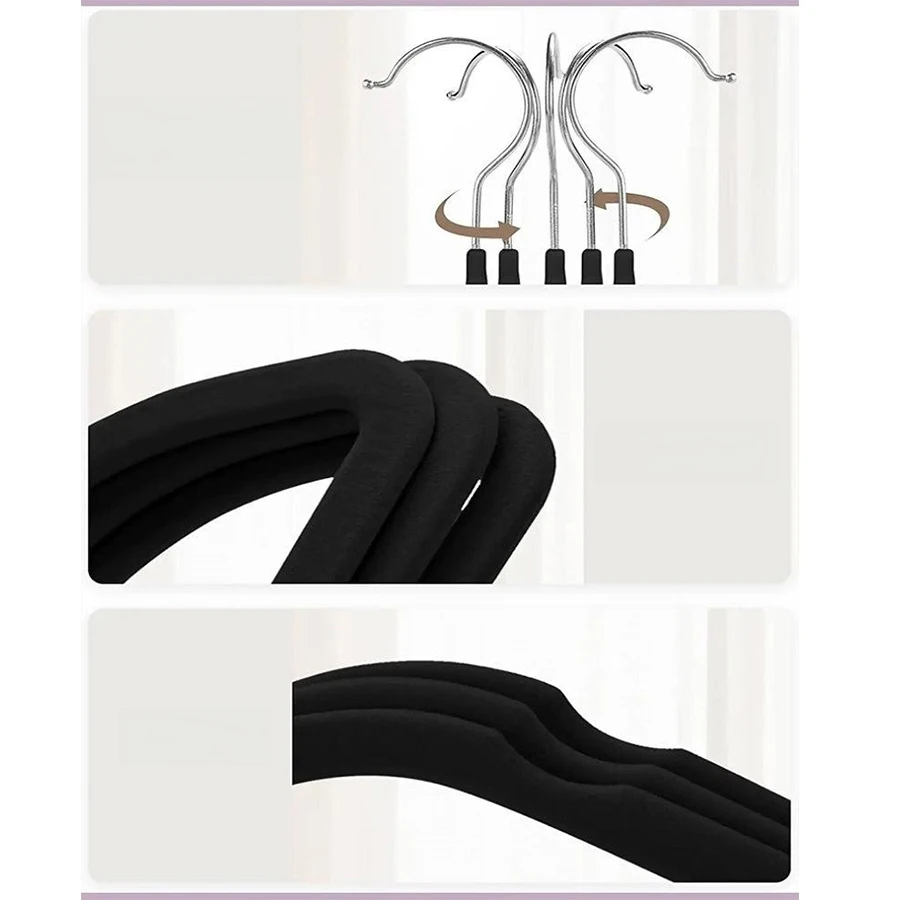 Non-Slip Suit Hanger, Velvet Prevents Movement and Slippage, Slim and Durable, Maximizes Wardrobe Space, Black/Gray - Pack of 20