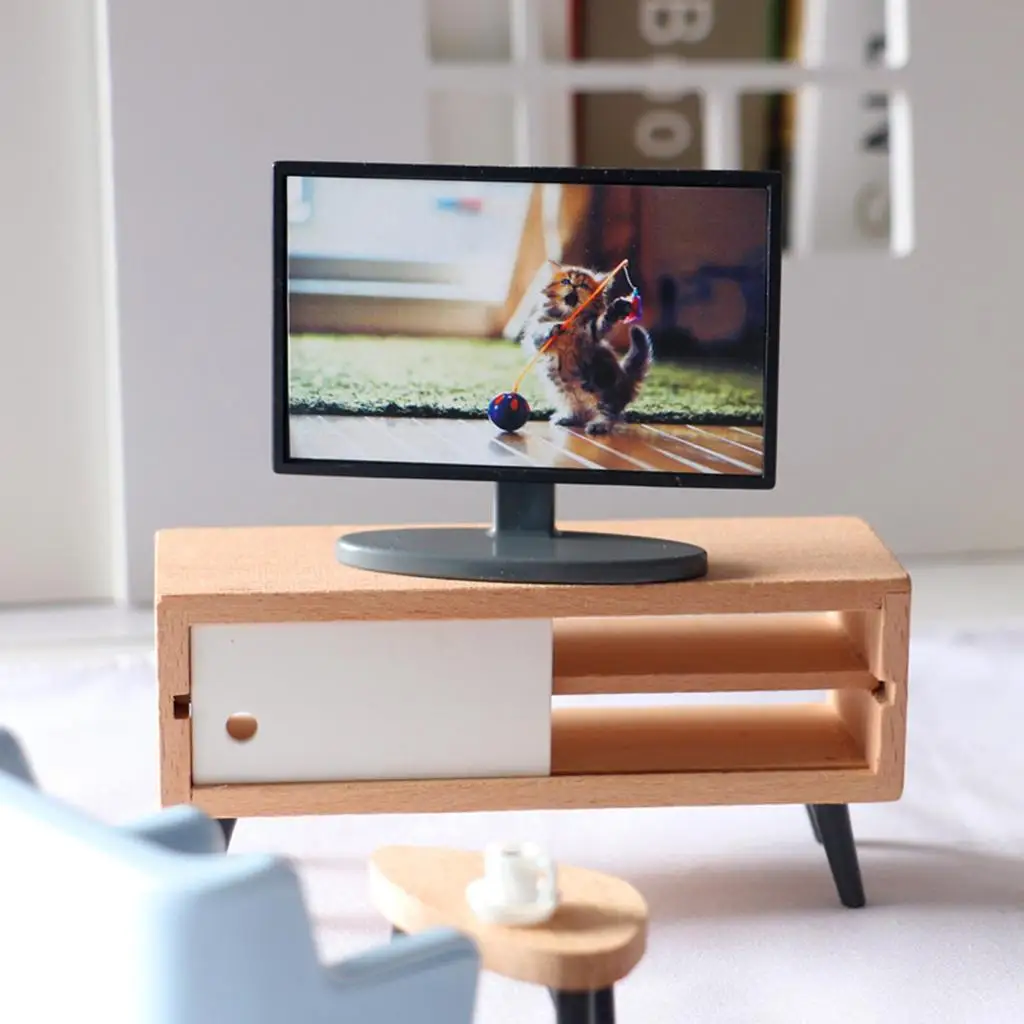 Mueble de TV Moderno para Casa de Muñecas, Miniatura a Escala 1:6 y 1:12, Gabinete Realista, Adorno para Casa de Muñecas