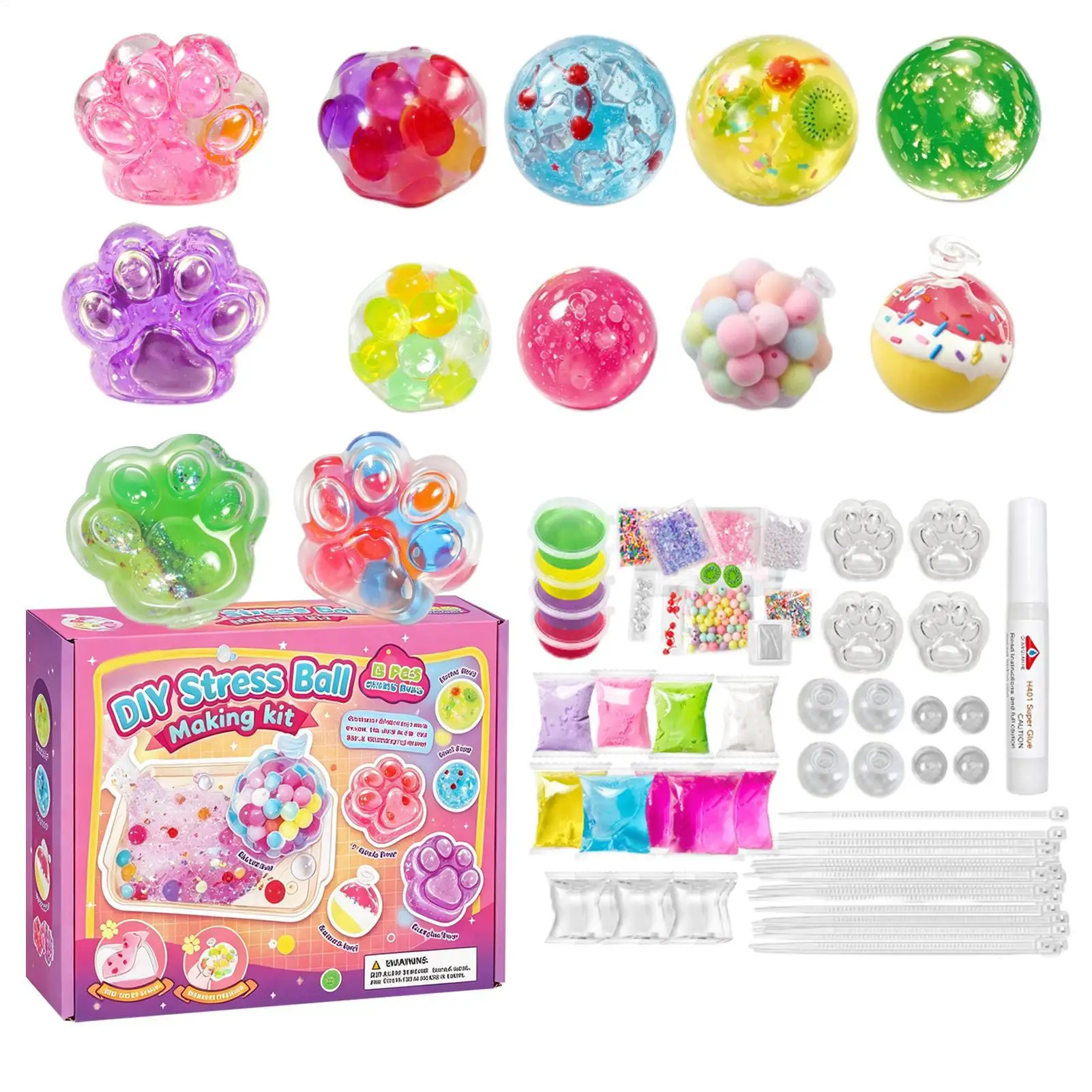 Stress Ball Kit Relief Funny Squeeze Cat Paw Slush Craft Kit Stress Balls Kit With Accessories For Kids Boys Girls Home Travel