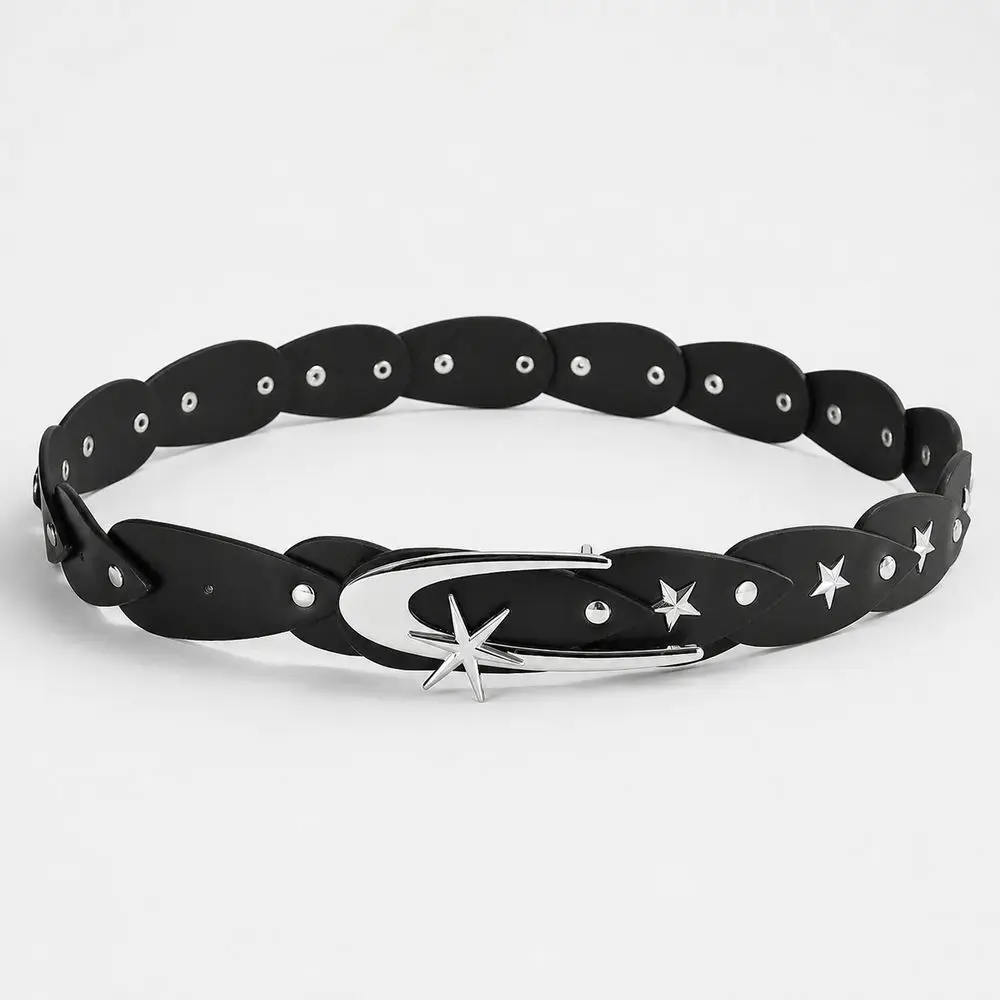 Wide Star Stud Waist Belt Women 110 cm Black or Metallic Silver Plastic Silver Hardware Dresses Jeans Trousers Costume Styling