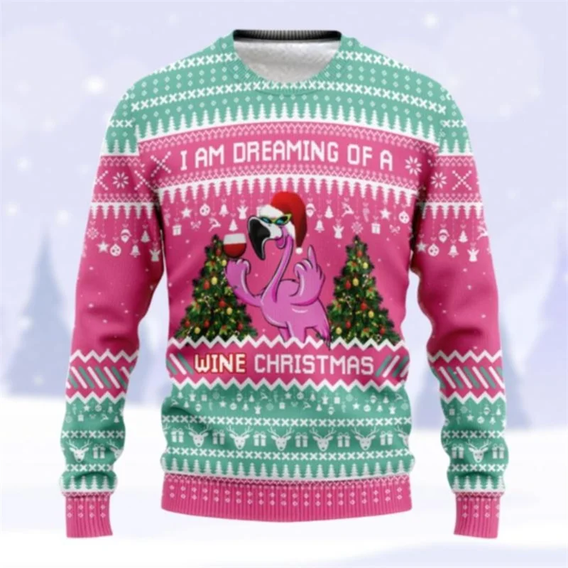 2026 Christmas Flamingo Series Ugly Sweater Men Women Family Party  Funny Pullover Sweatshirt Funny Santa Claus Humour Design