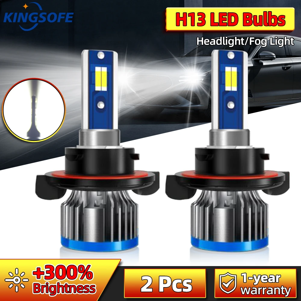 2Pcs H13 Turbo LED Lights 9008 Mini Car Head Lamp Upgrade CSP 3570 CHIP Fanless Automotive Headlight Bulbs 34000Lm 6000K White