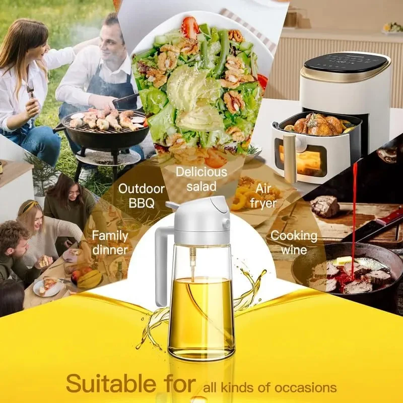 2-in-1 Oil Sprayer for Cooking Glass Oil Dispenser Bottle for Kitchen BBQ Vinegar Soy Sauce Spray Container view 3