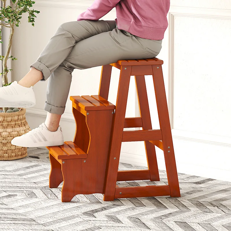 Ladder stool household foldable stool all solid wood dual-purpose stool multi-functional chair [factory direct sales] one piece