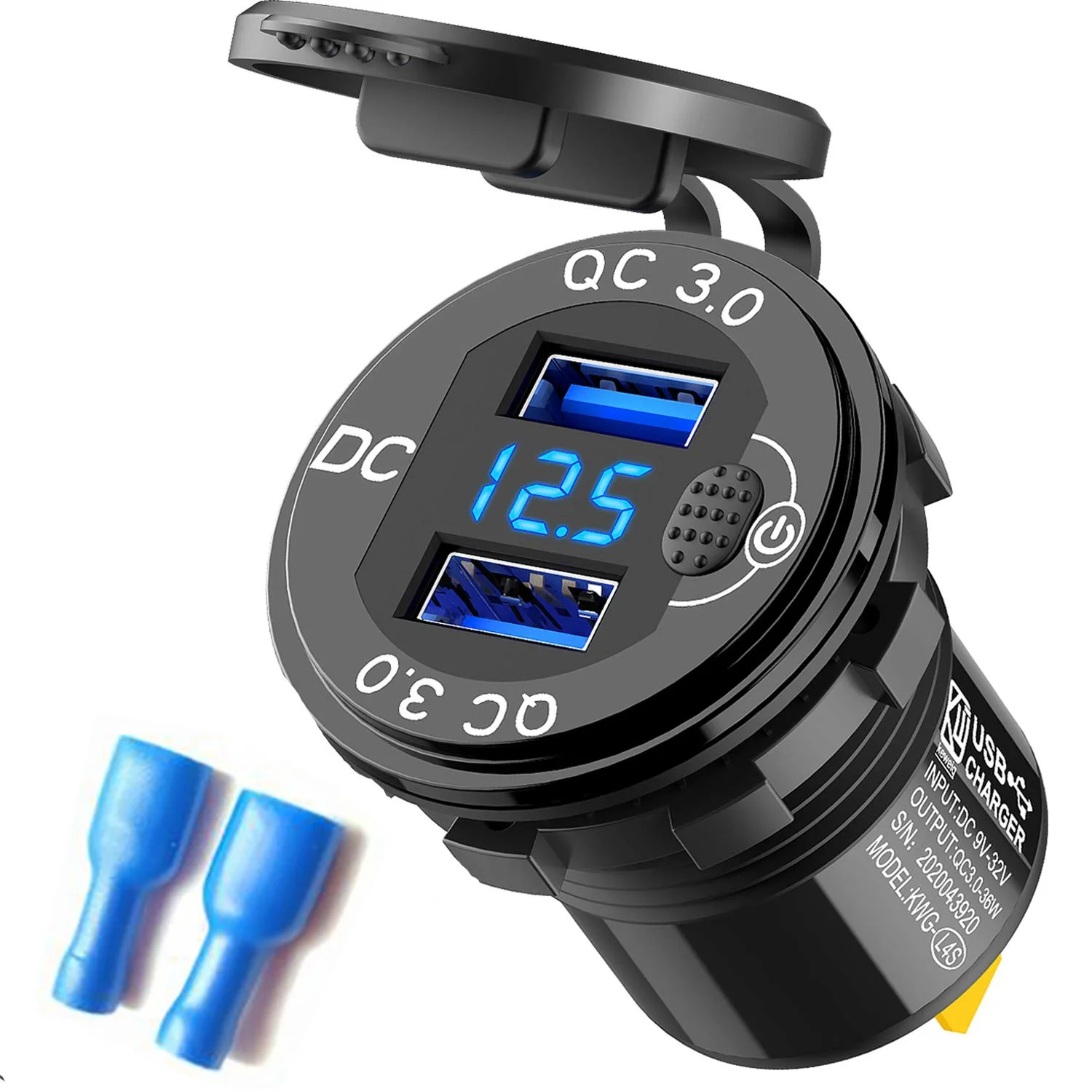 

Quick Charge 3.0 Dual USB Car Charger with Voltmeter & Switch,36W 12V Outlet Charger for Car Boat Marine ATV Truck,Black