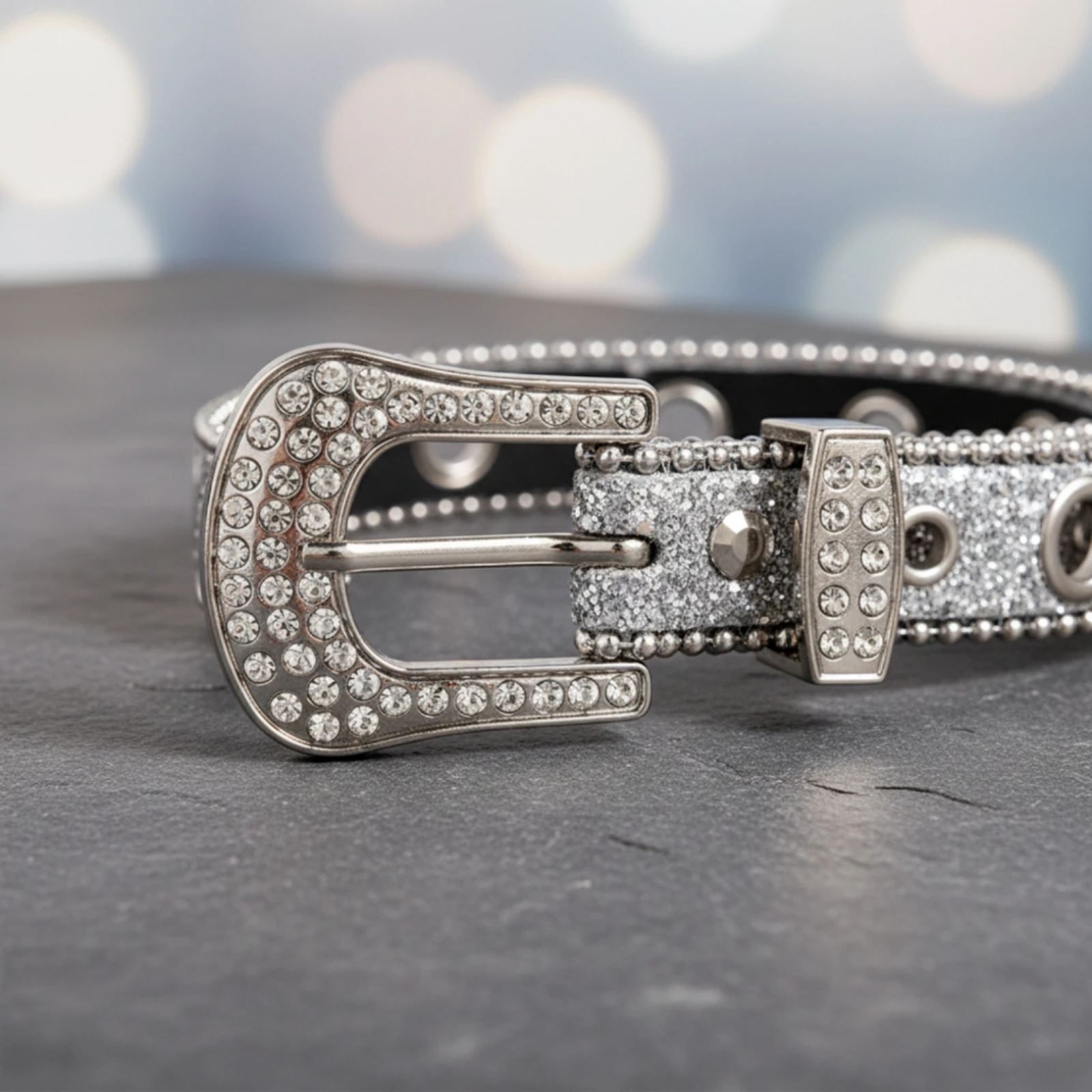 Glitter Belt Shiny Rhinestone Belt Accessory Eyelet Eye-Catching for Women, Parties, Festivals